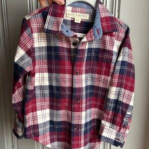 XXS Boys Hope & Henry Flannel Button Down Shirt 100% Cotton Maroon & Navy